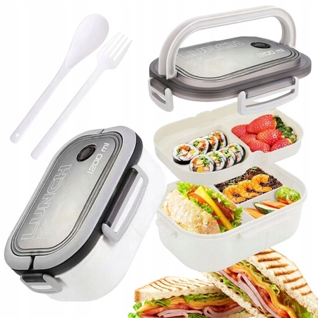 ECARLA Lunch Box śniadaniówka ze sztućcami 21x14,5x8cm Biały PJM44B
