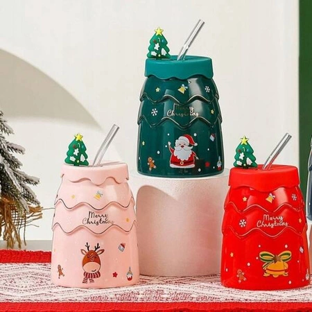 ECARLA kubek z silikonową pokrywką i słomką Różóowy KB06R