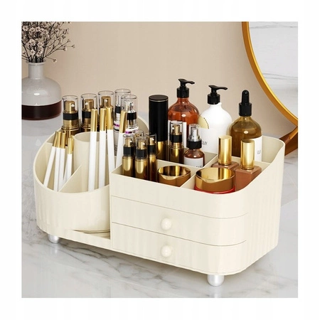 ECARLA organizer na pędzle kosmetyki obrotowy z szutladkami Kremowy CB66