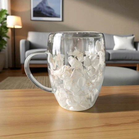 ECARLA szklanka termiczna z podwójnym dnem z hortensją w środku 300ml SZK185