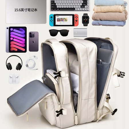 ECARLA plecak podróżny, kabinowy, wodoodporny z USB Beżowy PL175