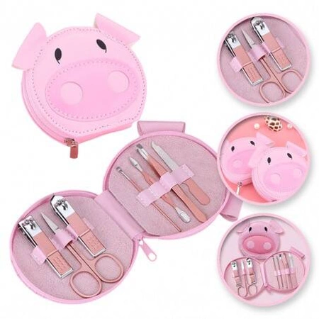 ECARLA zestaw akcesoriów do manicure w etui Różowa Świnka AK07