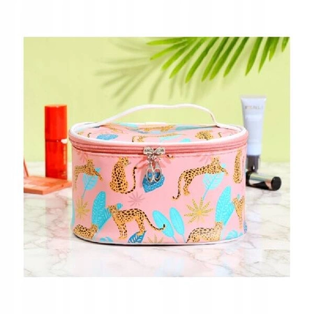 ECARLA kosmetyczka kuferek rozkładana owalna Safari różowa KS78