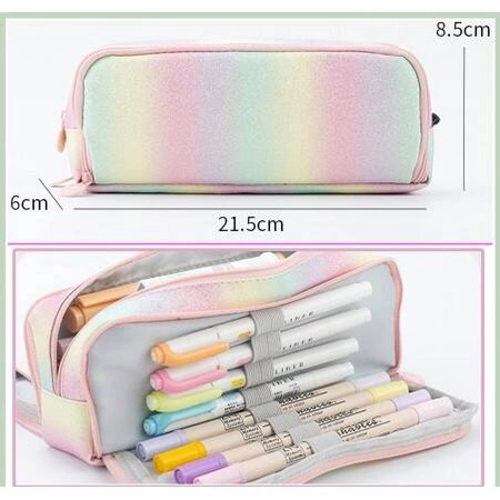 ECARLA piórnik wielofunkcyjny trzykomorowy Tęczowy PR02