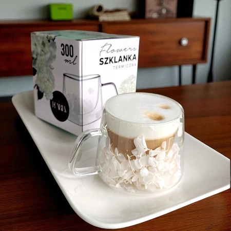 ECARLA szklanka termiczna z podwójnym dnem z hortensją w środku 180ml SZK186