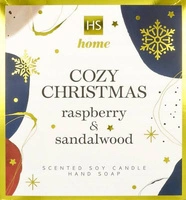 HISKIN Home Cozy Christmas zestaw zapachowy (świeca sojowa + mydło do ciała Malina i Drzewo Sandałowe)