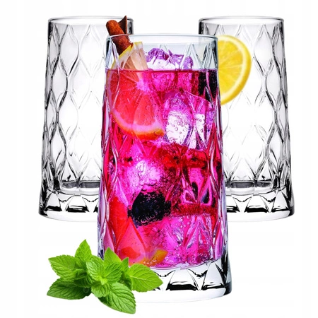 ECARLA zestaw szklanek ryflowanych wysokich 475ml SZK184ZESTAW3