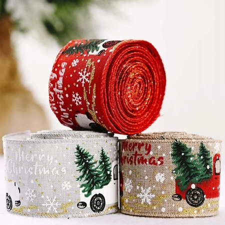ECARLA taśma świąteczna wstążka 5cmx 5m Czerwona SAMOCHODZIK KSN70