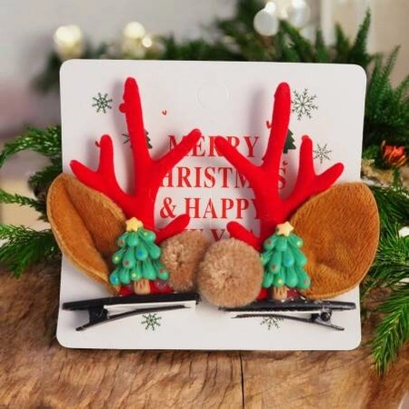 ECARLA spinki do włosów 2szt Różki świąteczne Renifer z Choinką SP362