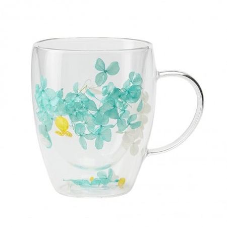 ECARLA szklanka termiczna z podwójnym dnem z hortensją w środku 300ml SZK179ZIE