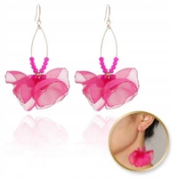 ECARLA kolczyki wiszące z koralikami tiulowe kwiaty K1699