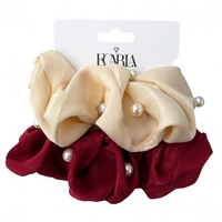 ECARLA zestaw gumek frotek z perełkami 2szt Kremowa i Bordowa GUM197