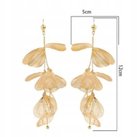 ECARLA kolczyki wiszące efektowne liście, kwiaty Złote K1678