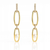 ECARLA kolczyki ze stali szlachetnej platerowanej złotem wiszące PERŁA KST3522