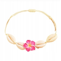 ECARLA bransoletka na stopę MUSZELKI KWIAT HAWAJSKI na sznurku RÓŻ B542F