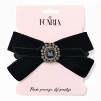 ECARLA gumka frotka welurowa kokarda z cyrkoniami Czarna GUM188