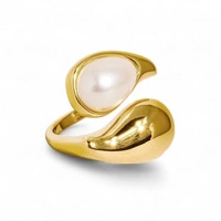 ECARLA pierścionek ze stali chirurgicznej platerowanej złotem KROPLA PST946