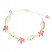 ECARLA bransoletka na stopę MUSZELKI ROZGWIAZDY na sznurku Róź B543R