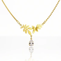 ECARLA naszyjnik ze stali szlachetnej pozłacanej cyrkonie LISTKI MOTYL NST2212