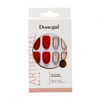DONEGAL Artificial sztuczne paznokcie bez kleju owalne Sparkle Red 24szt