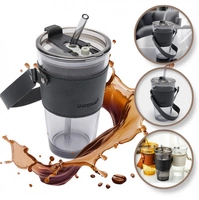 ECARLA kubek z kolorowego szkła ze słomką i zamknięciem 480ml Grafitowy CUP09GRAF 