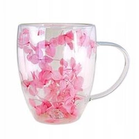 ECARLA szklanka termiczna z podwójnym dnem i hortensją w środku Róż SZK77 300ml