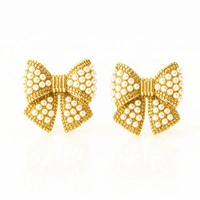 ECARLA kolczyki ze stali szlachetnej platerowanej złotem KOKARDY PEREŁKI KST3511