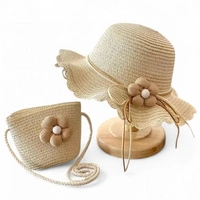 ECARLA kapelusik i torebka słomkowa, dziecięca Beżowy Kwiatek CZ55