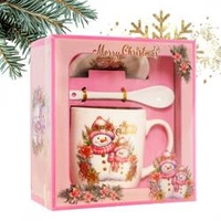 ECARLA kubek świąteczny w pudełku ze spodkiem i łyżeczką KB18WZ4 400ml 