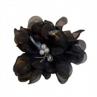 ECARLA klamra do włosów tiulowa z perełkami Kwiat Czarna SP323CZ 