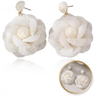 ECARLA kolczyki wiszące, sztyft koronkowe RÓŻA Biała K1708