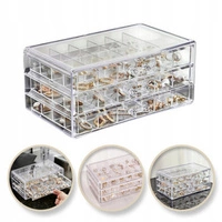 ECARLA organizer szkatułka na kosmetyki biżuterię 3 szuflady, 72 przegródki Transparentny PD159B 