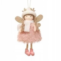 ECARLA ozdoba świąteczna na choinkę wiszący Aniołek z pluszu Różowy ASN06R
