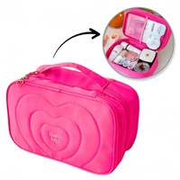 ECARLA kosmetyczka pikowana kuferek z rączką 24x9x15cm Róż KS132R