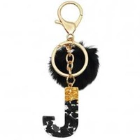 ECARLA brelok do kluczy LITERKA J Czarno Złota z pomponem BRL342J 