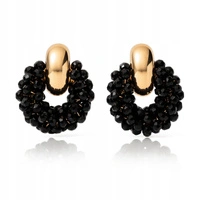 ECARLA kolczyki WIANUSZKI z koralikami Czarne K1716