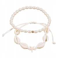 ECARLA bransoletka na stopę MUSZELKI na sznurku, PEREŁKI B544 2szt