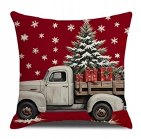 ECARLA Zima Świąteczna poszewka na poduszkę Boho 45x45 AUTO Z CHOINKĄ POD246