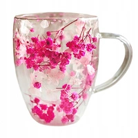 ECARLA szklanka termiczna z podwójnym dnem z gipsówką i hortensją w środku 300ml SZK149