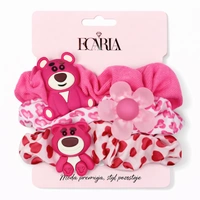 ECARLA zestaw gumek-frotek do włosów 3szt różowe MISIE KWIATY GUM190