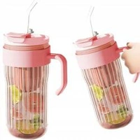 ECARLA kubek z ryflowanego szkła z sitkiem i słomką 550ml Różowy CUP12R