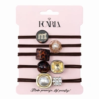 ECARLA zestaw gumek do włosów 5szt brązowe, złote z KAMIENIAMI GUM186