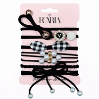 ECARLA zestaw gumek do włosów 6SZT czarne KOKARDKI z perełkami GUM181