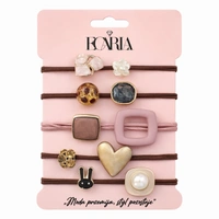 ECARLA zestaw gumek do włosów 5szt brązowe, złote z KAMIENIAMI GUM183