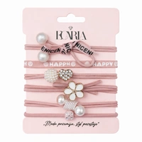 ECARLA zestaw gumek do włosów 6szt HAPPY, różowe kokardki GUM180