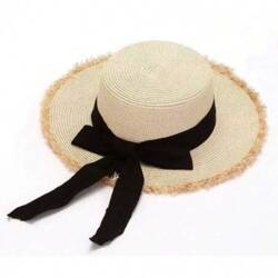 ECARLA kapelusz damski plażowy letni słomkowy Czarna kokarda CZ49 