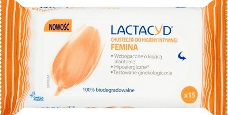 LACTACYD Femina chusteczki łagodzące do higieny intymnej 15szt