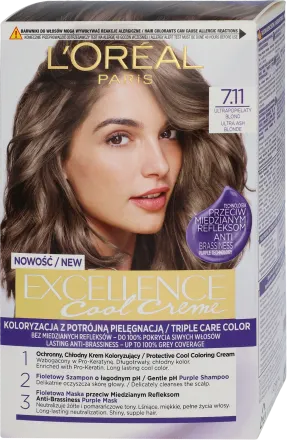 LOREAL Excellence Creme farba do włosów 7.11 Ultrapopielaty Blond