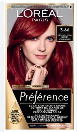 LOREAL Preference farba do włosów 3.66 Intensywna Ciemna Czerwień