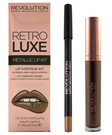 MAKEUP REVOLUTION Retro Luxe Metallic Lip Kit szminka+konturóówka Sovereign